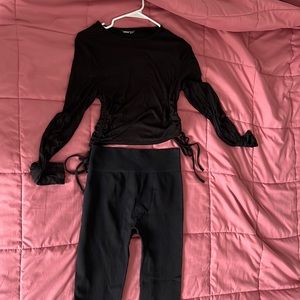 Black drawstrings crop top and legging set